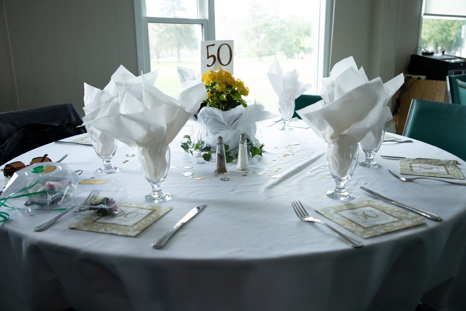 a tablescape of a 50th anniversary party