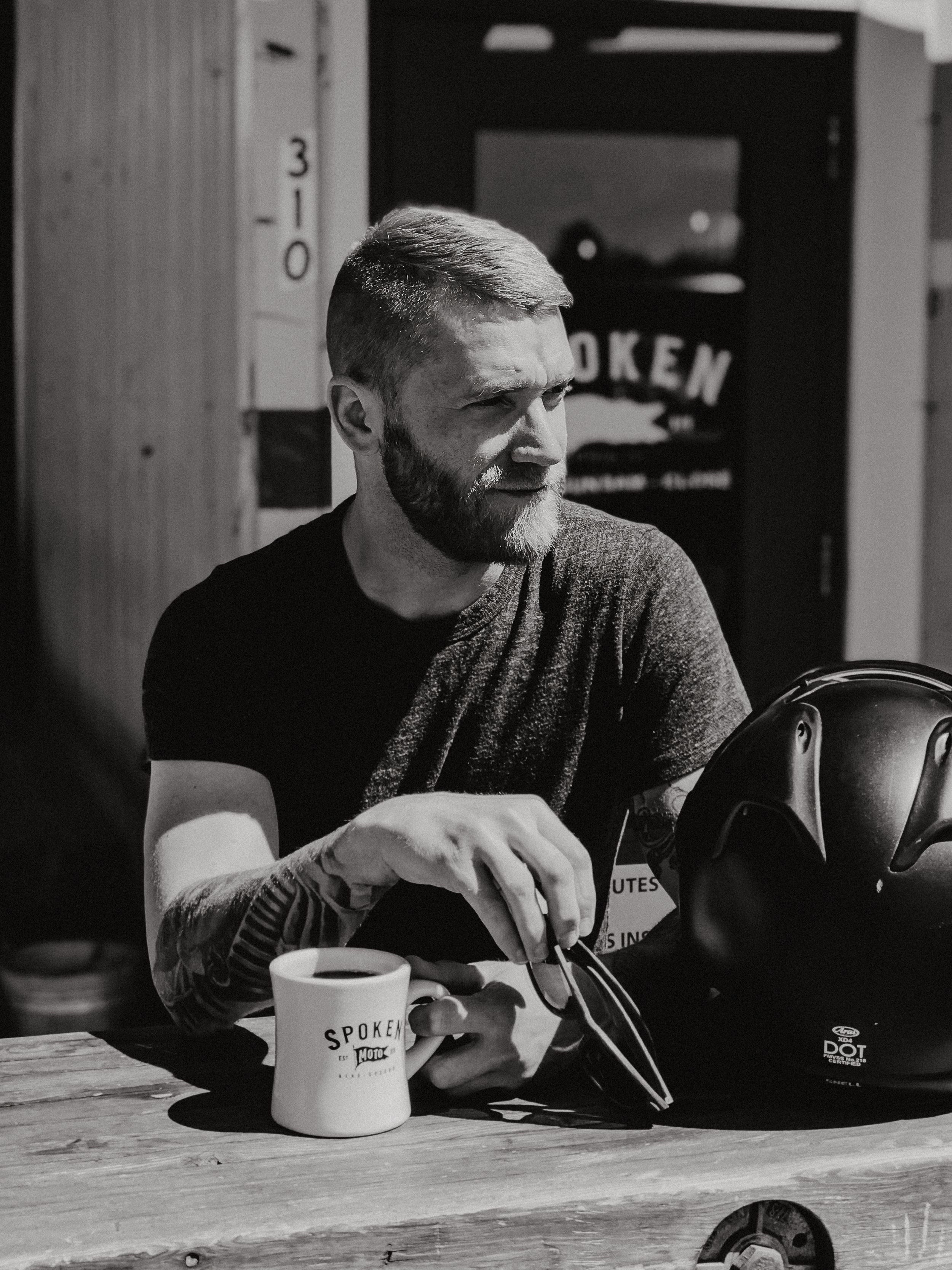 Owner, Matt, sitting at favorite coffee shop.