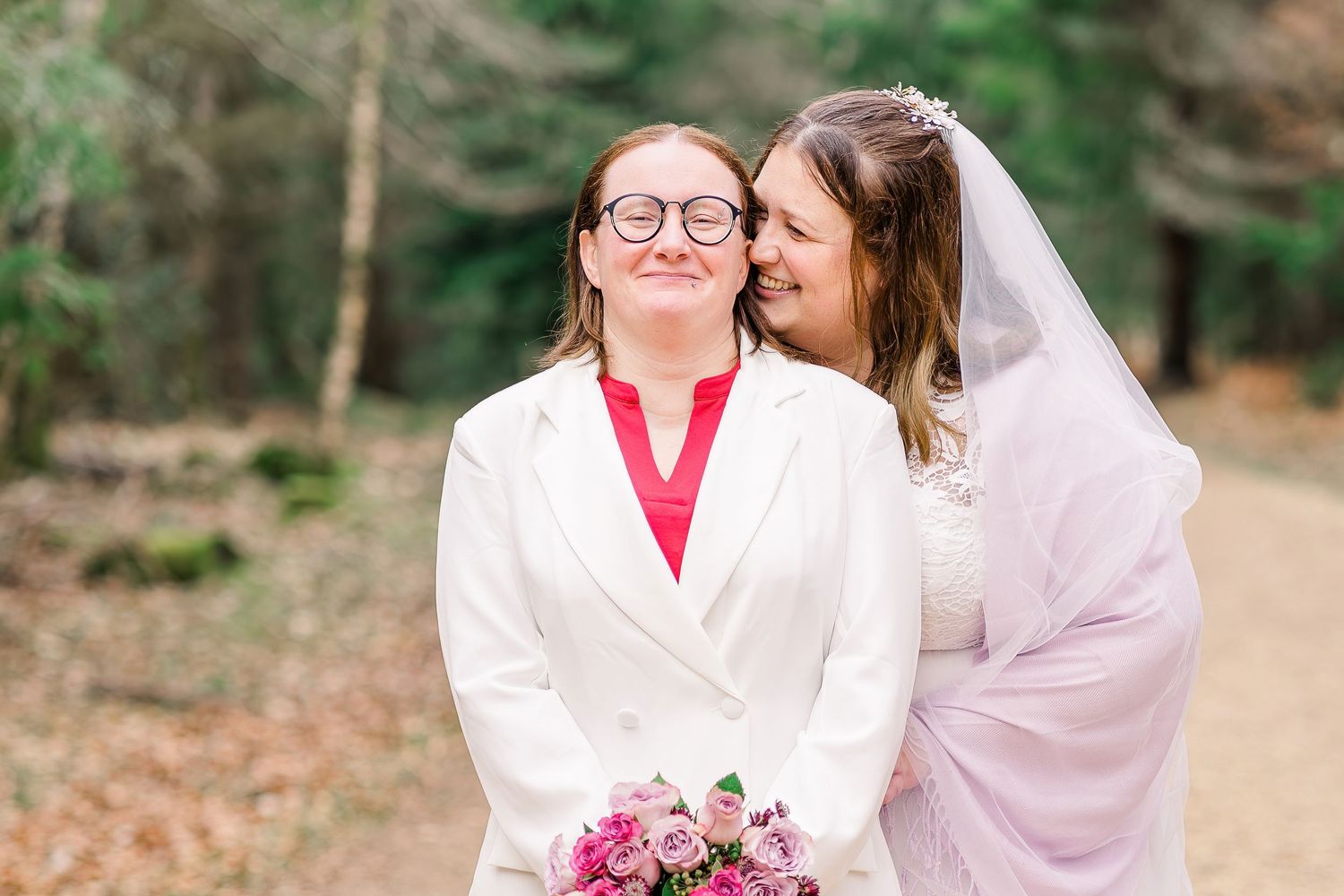 LGBTQ+ Lesbian same sex couple New Forest winter elopement. Mrs and Mrs. 2 brides.