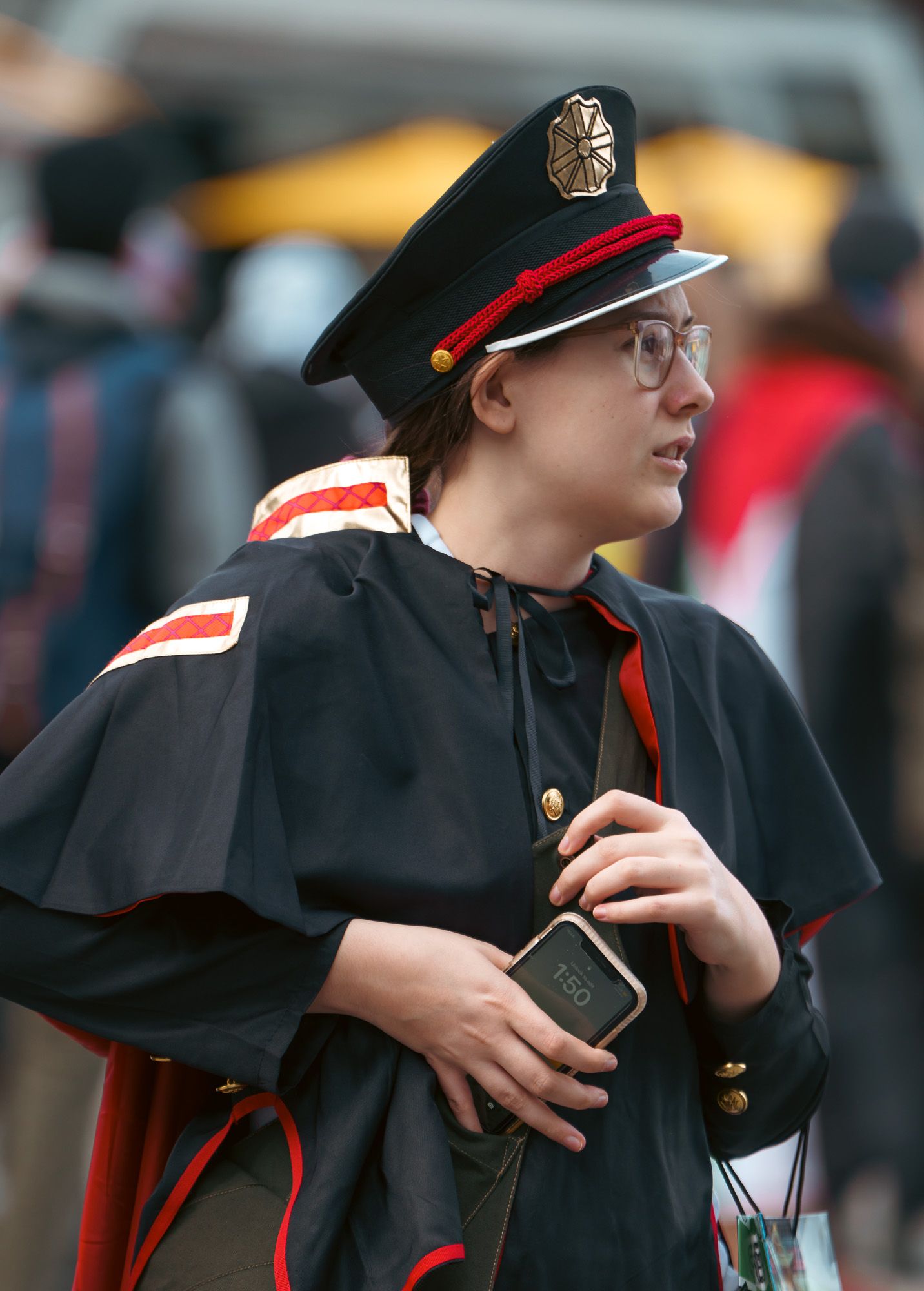 A woman dressed in costume cosplay, street photography.