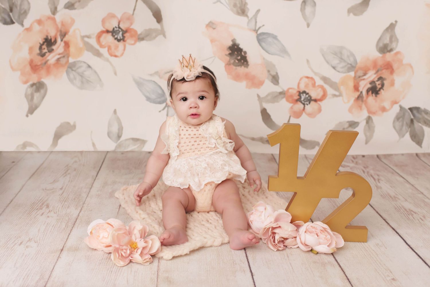 6 month milestone peaches floral