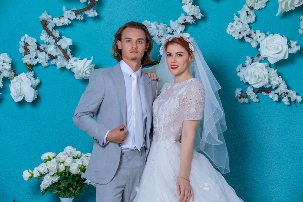 Couple smiling and enjoying a romantic photoshoot in Dubai