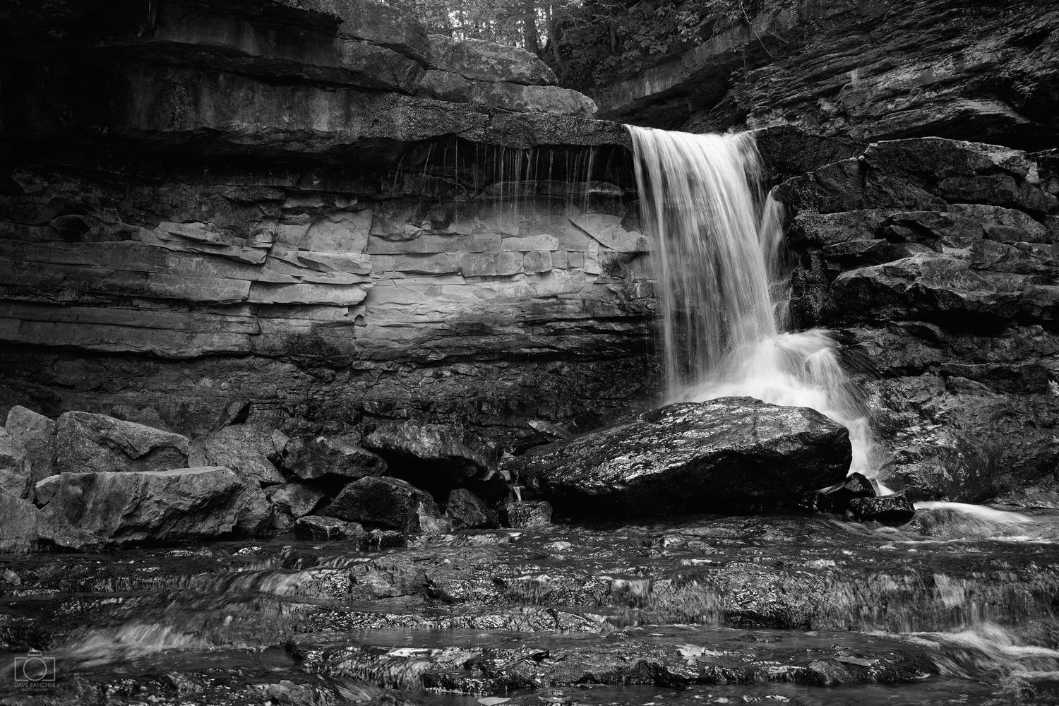Distant shot of the McCormick's Creek State Park waterfall