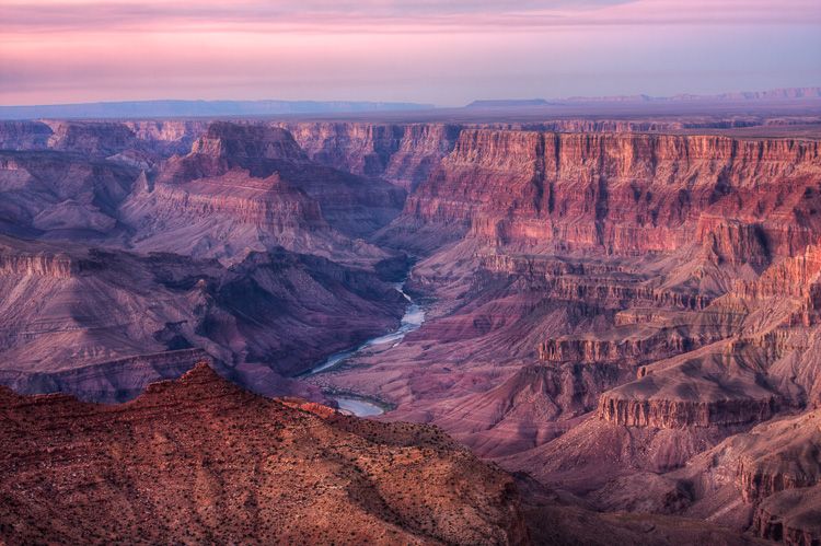 Sunset over the Grand Canyon and river, Grand Canyon National Park, Arizona