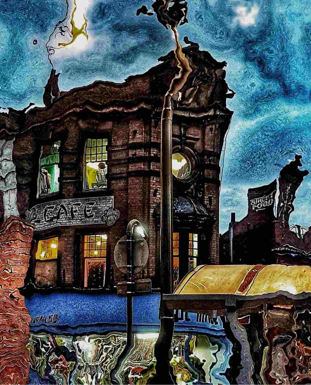 paul heaney photography fantasy distorted colourful oriental cafe and bus shelter leeds