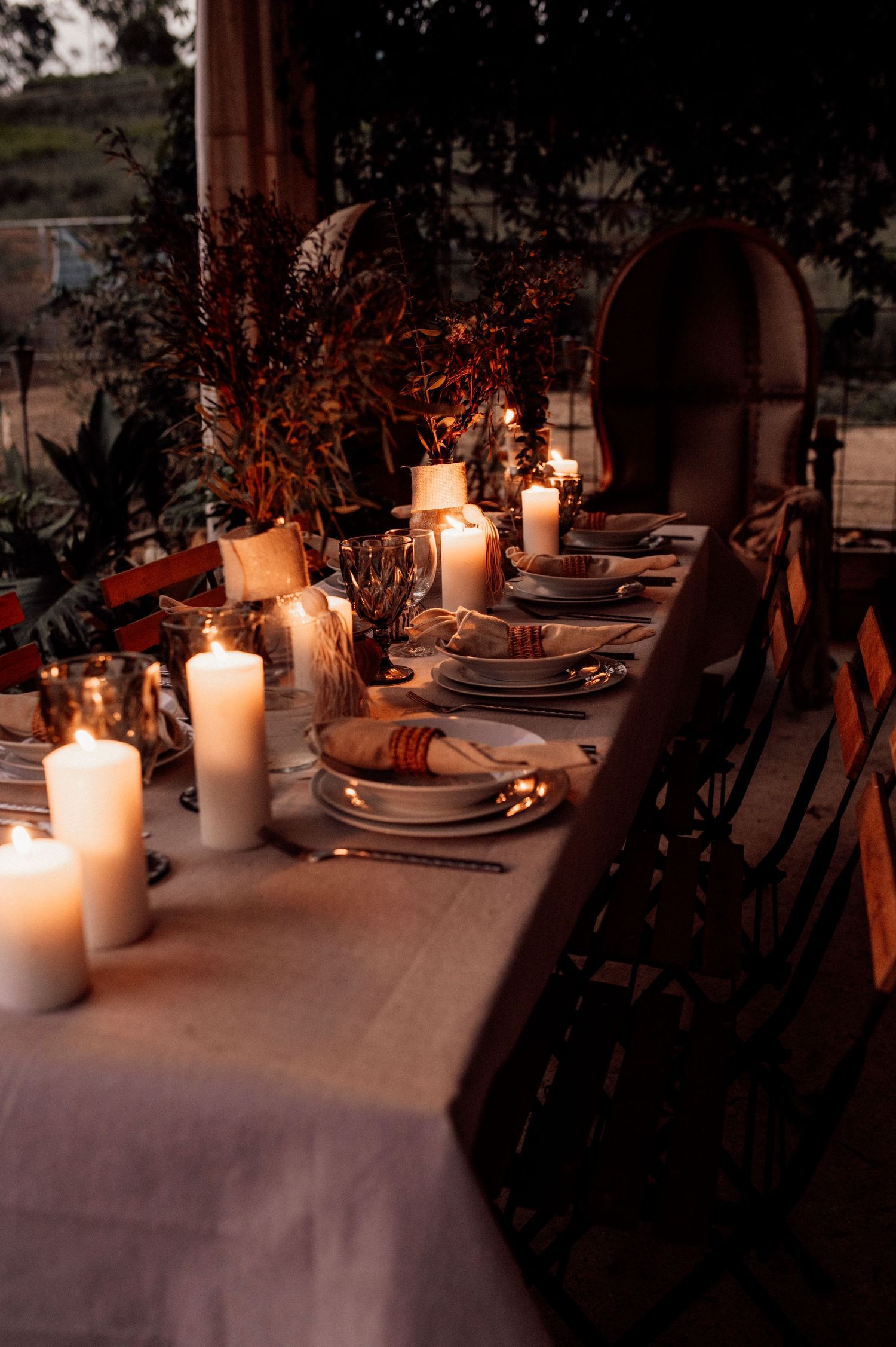 Candles on beautiful table at Nature Domes Wedding Venue