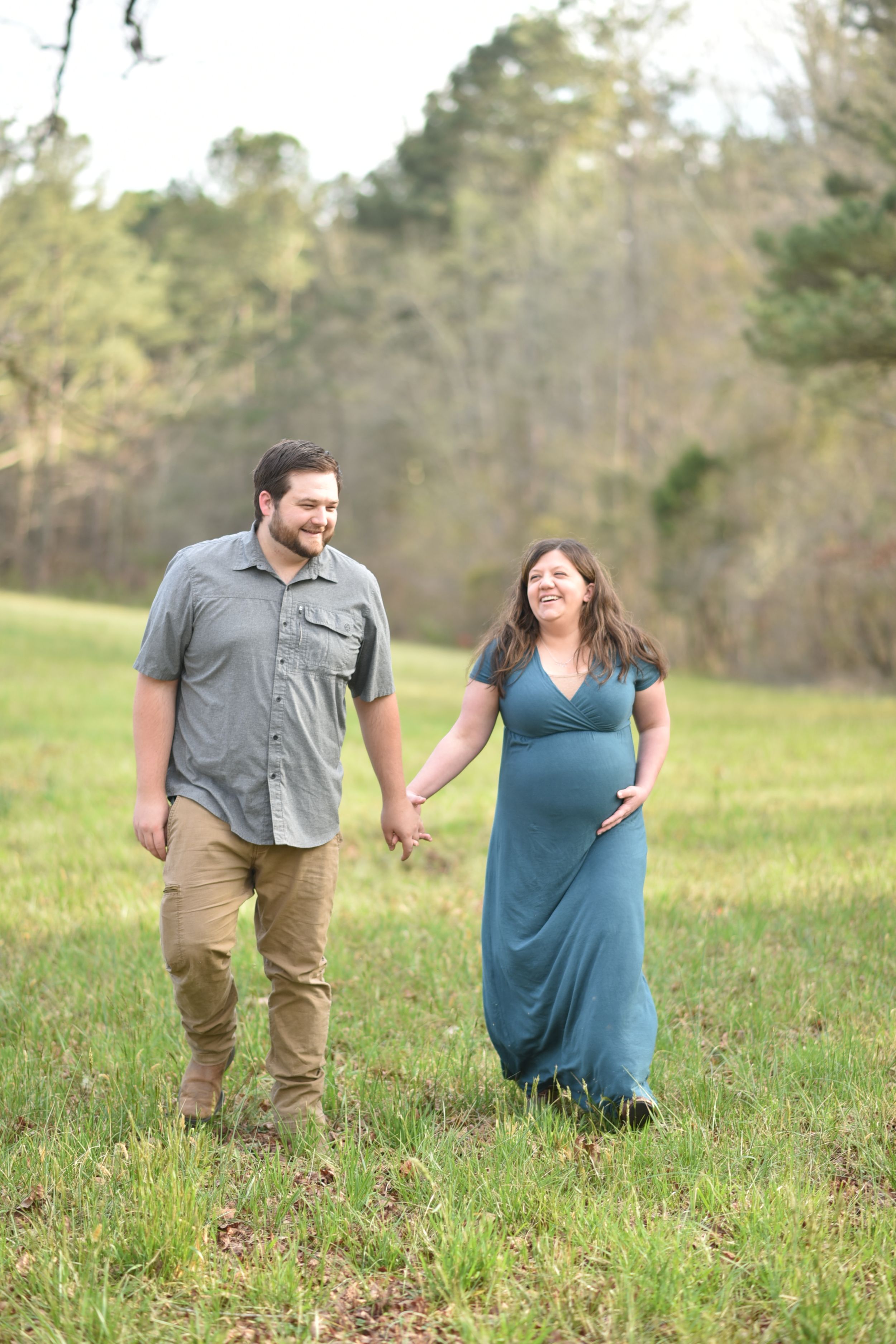 Maternity, couple walking in a field, mini session apex, nc