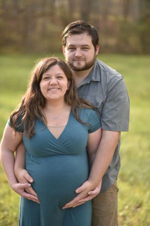 Maternity, couple walking in a field, mini session apex, nc