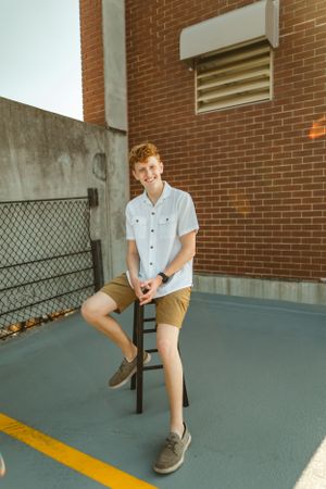 Parking garage senior photos. Downtown Marshall Michigan.