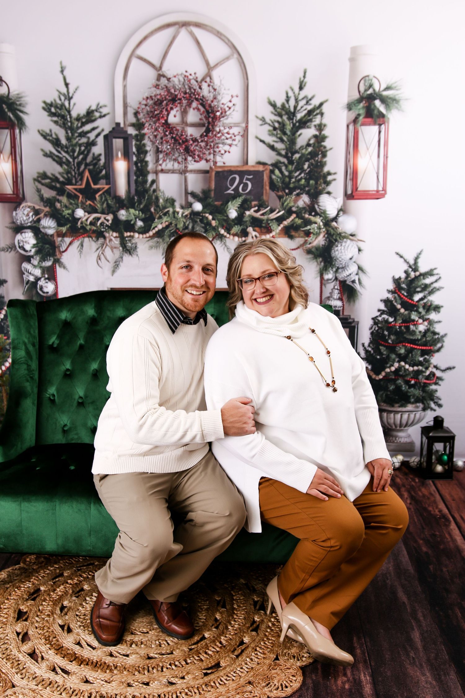 Couple Husband and Wife Christmas Photos Ivory and Green