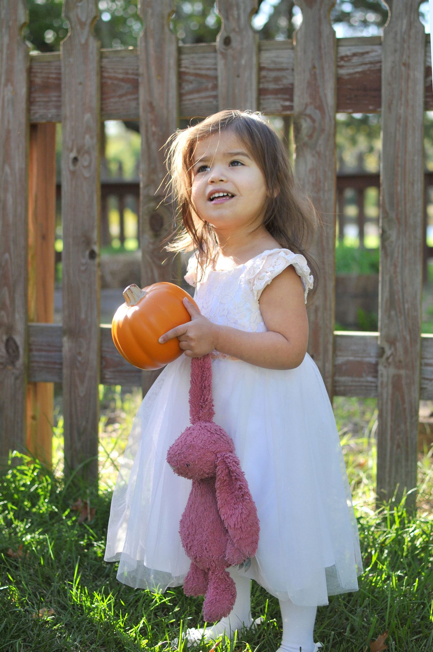Little girl holding a pumpkin at Claude Moore Park Sterling VA