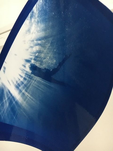 A cyanotype printed by Logan C Thomas Barbados Photographer in his darkroom for QP Bistro The Cliff
