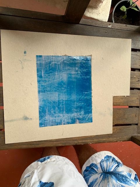 a cyanotype printed over a silver gelatin print of the Atlantic Ocean by Fine artist Logan C Thomas barbados
