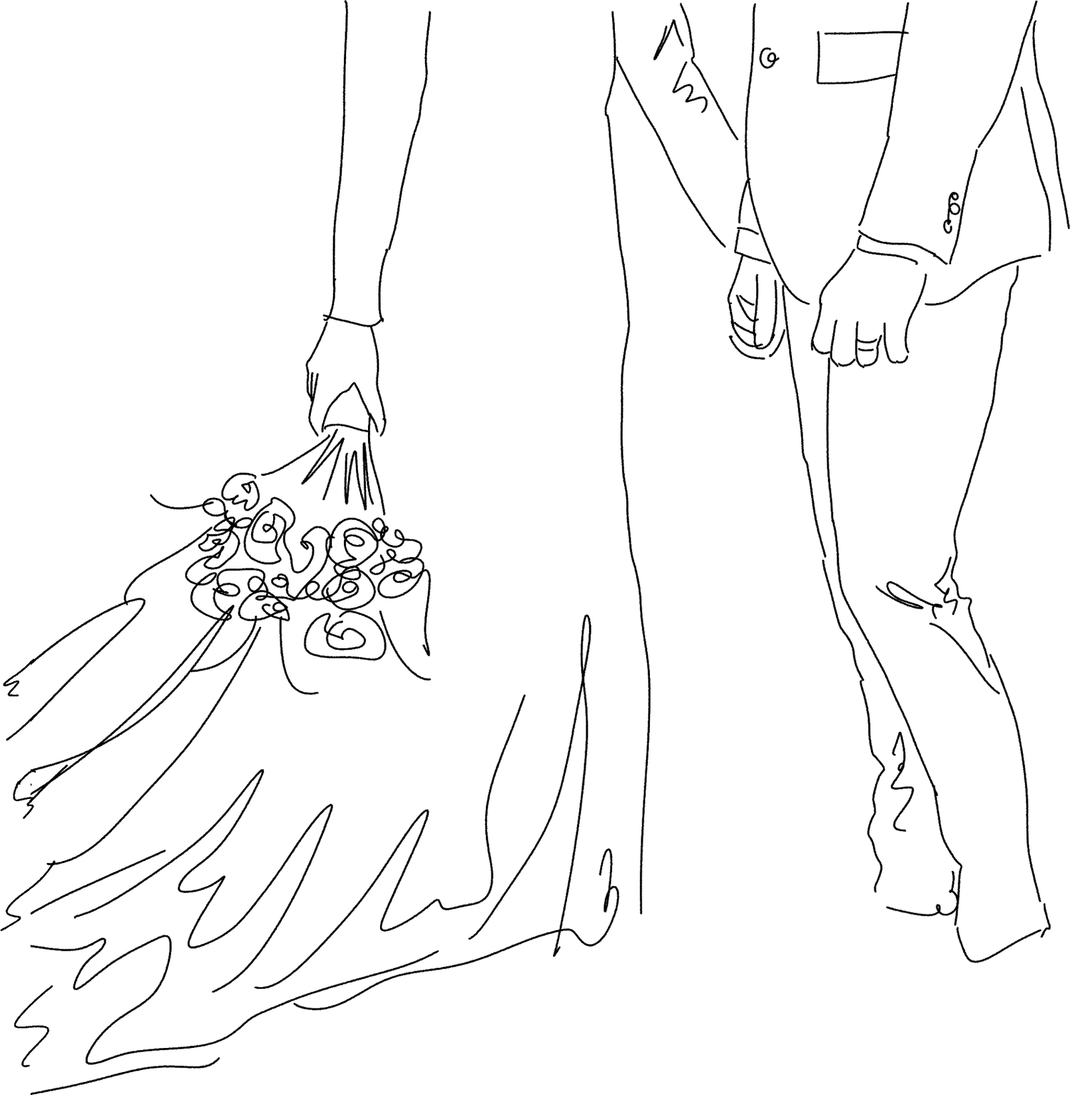 Abstract black line drawing with interconnected geometric elements and flowing curves.