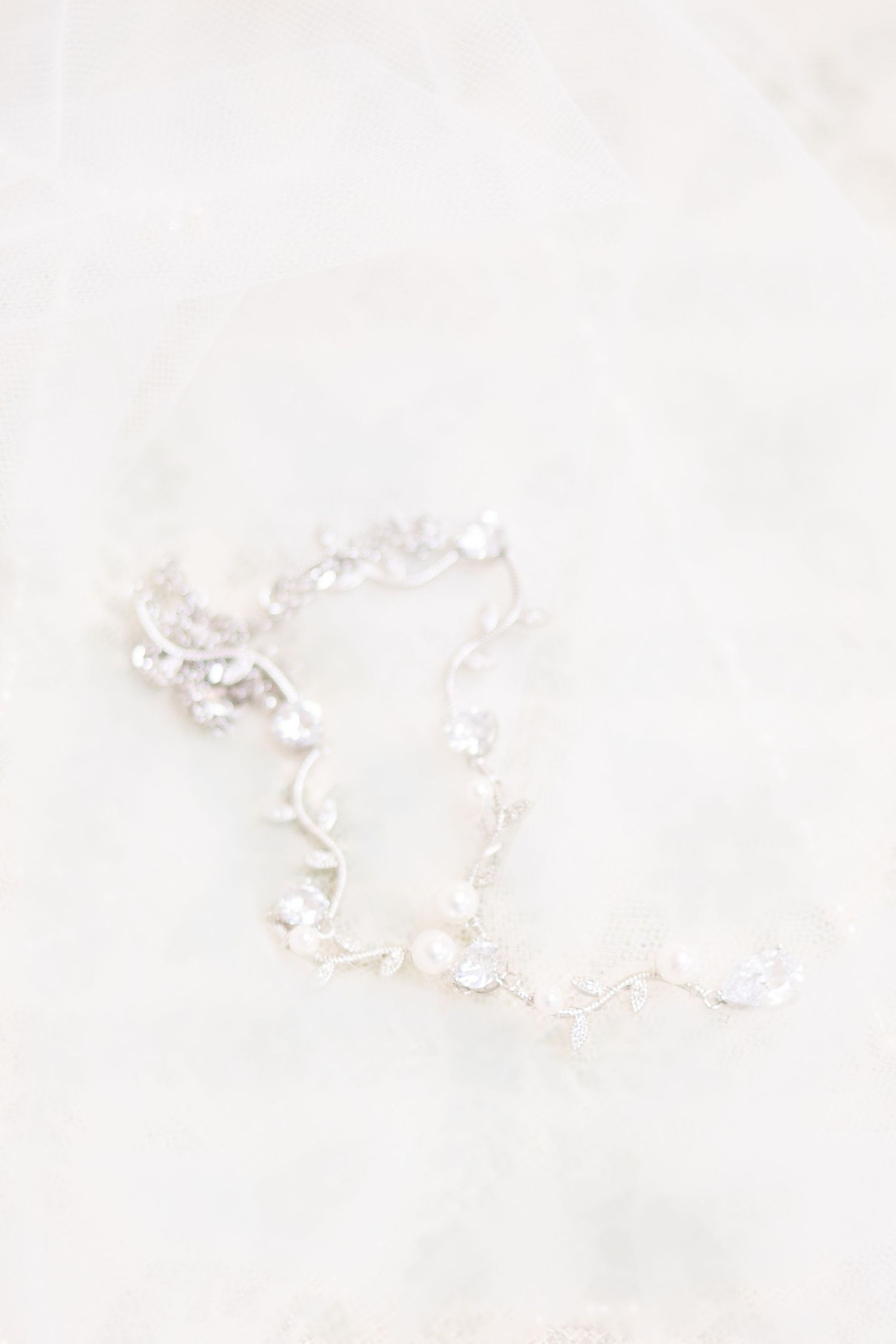 Delicate white lace pattern on sheer fabric with intricate floral details.