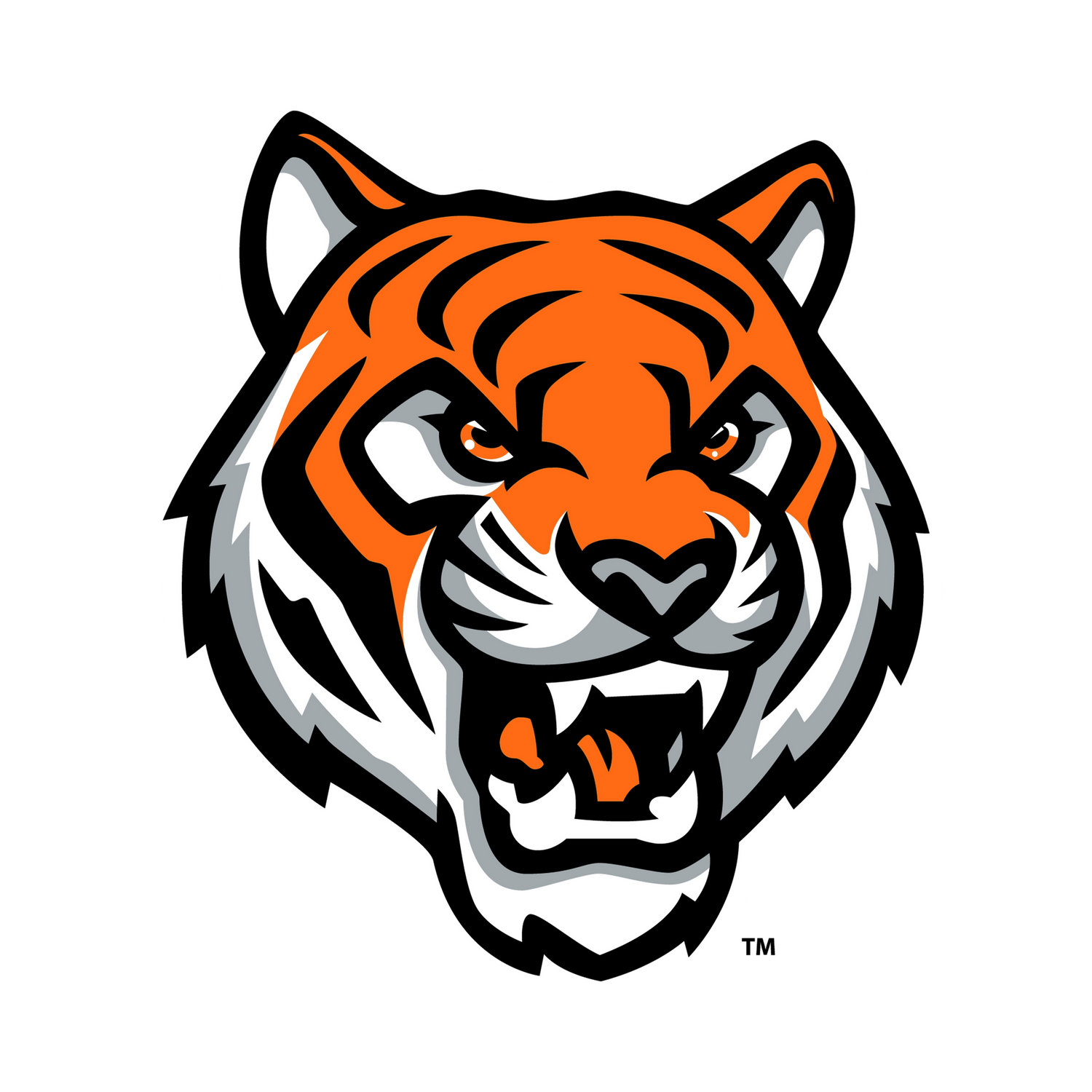 Fierce orange and black tiger head mascot logo with aggressive expression.