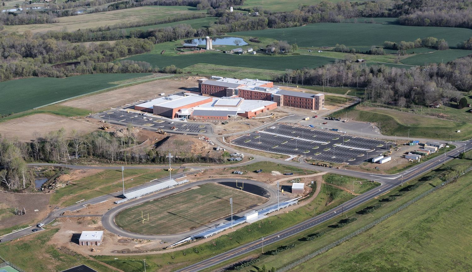 Aerial Photo of new construction of a high school from the air