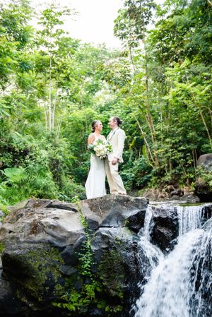 Romantic just married photos of couple in Oahu Hawaii.
