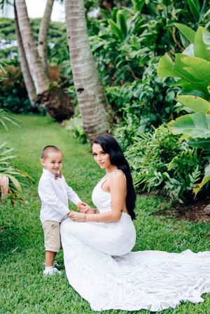 Romantic destination wedding at sunset in Waimanalo Oahu.