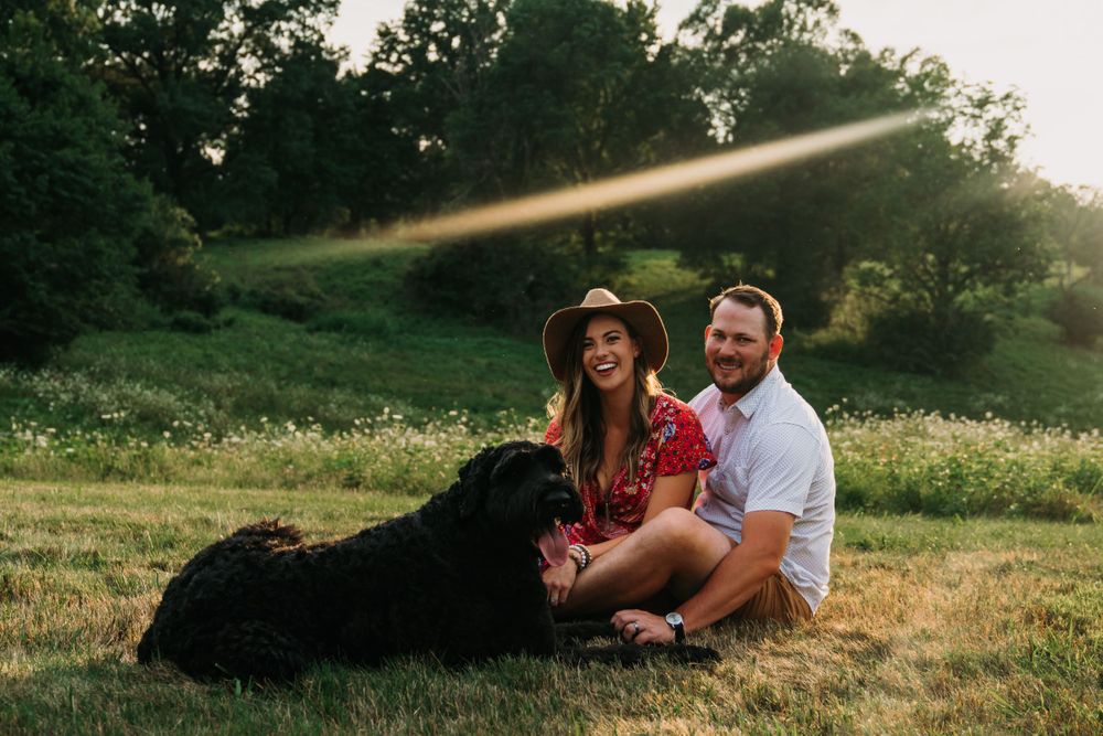 Couples pet photographer in Cincinnati Oh giant schnauzer Dog photos Dayton Ohio Couple photography near me golden hour