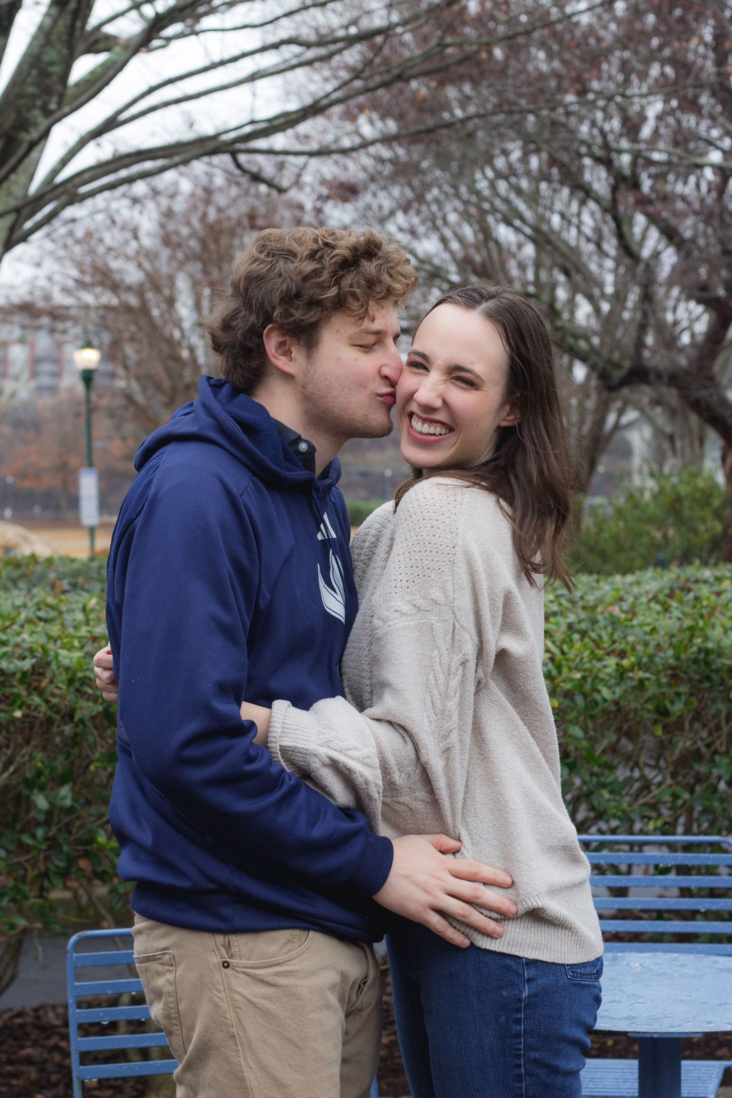 A couple laughing together