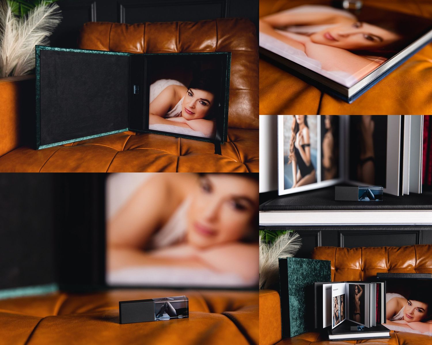 A collage of boudoir albums. Greenville SC Boudoir, Easley SC Boudoir, Upstate SC boudoir
