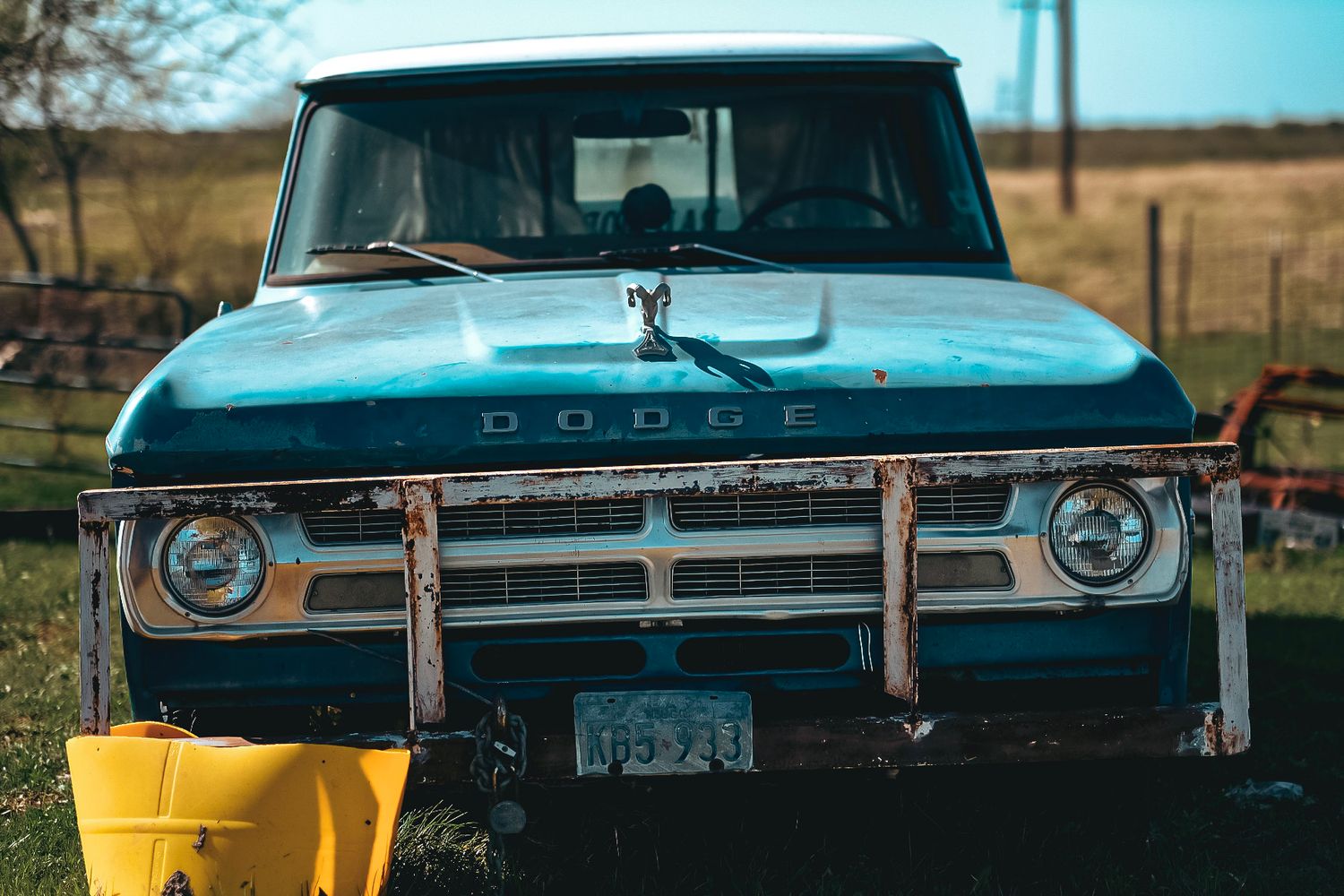 Big blue Dodge Truck at the farm in Ennis Texas