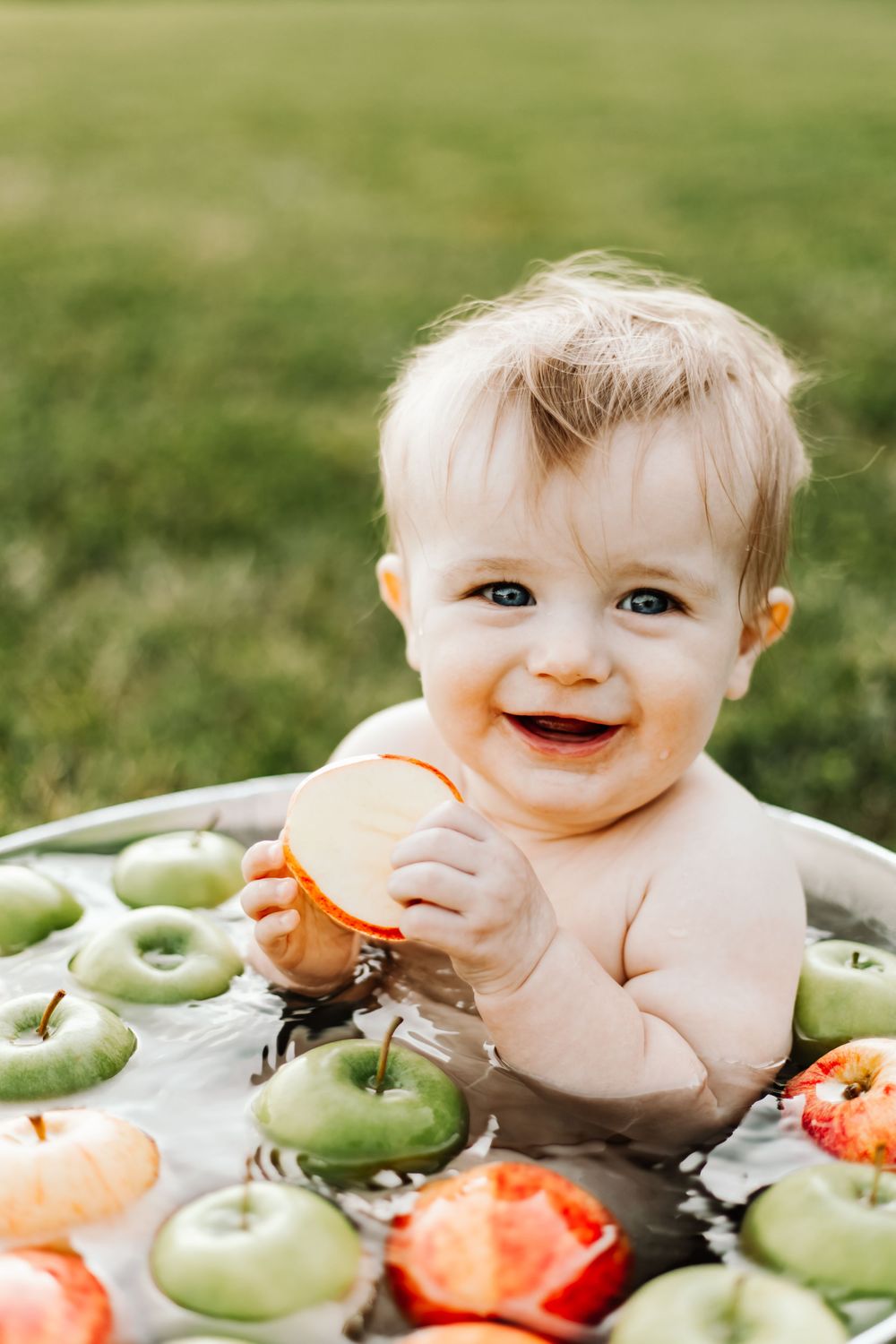 Baby milestone session in Hickory NC with neutral studio tones