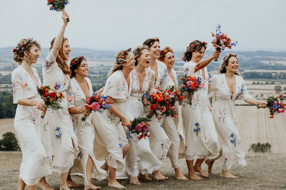 Wedding at Uffington White Horse in Oxfordshire , bridesmaids group shots