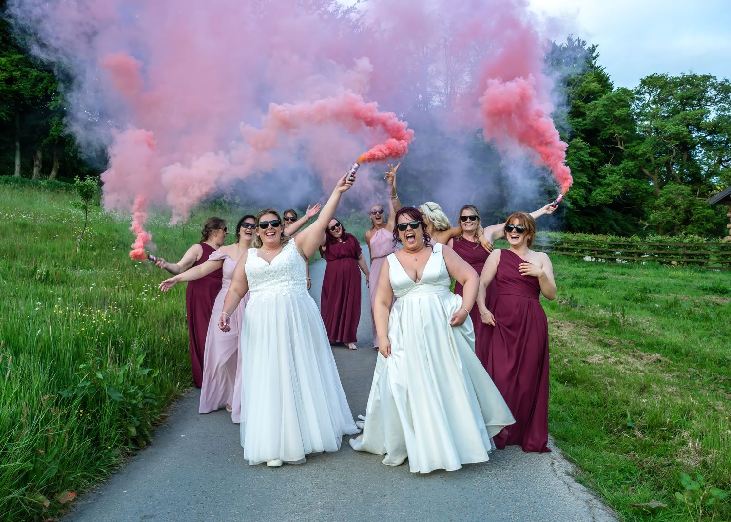 Brides squad with smoke bombs at Hidden River Barn