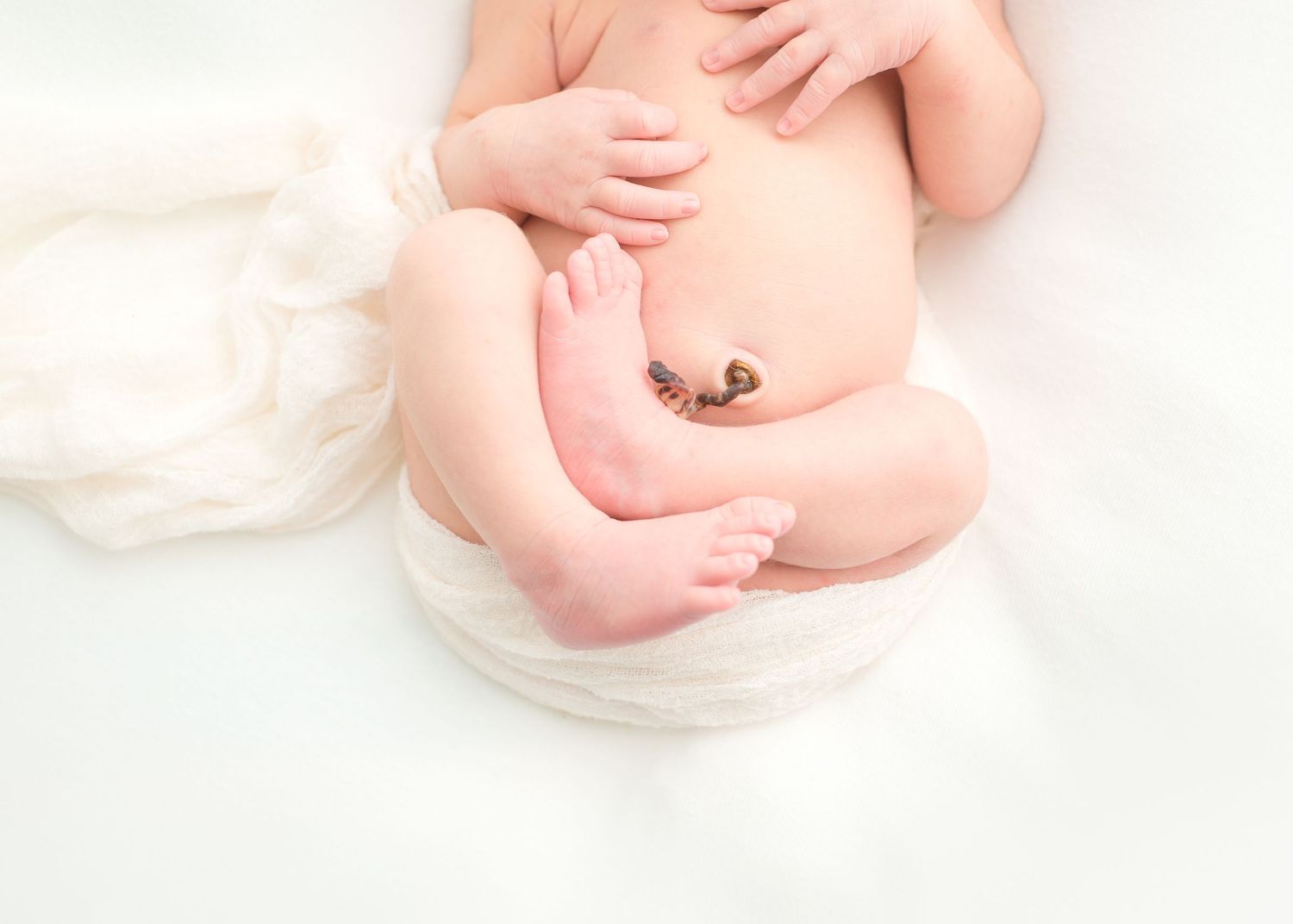detail shot of a newborn baby boy umbilical cord in an all white theme studio in houston texas