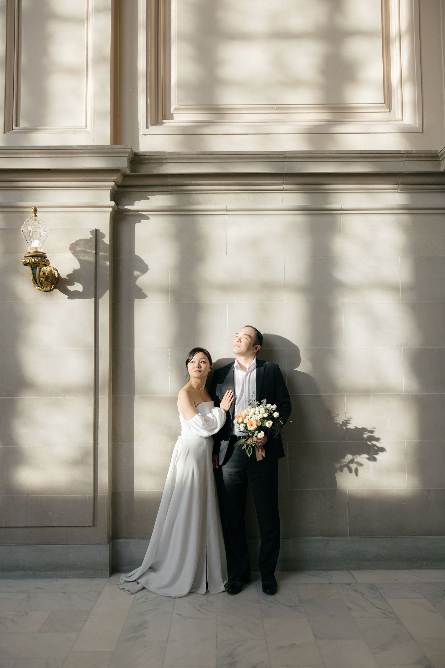 Bride and grooms San Francisco City Hall elopement portraits