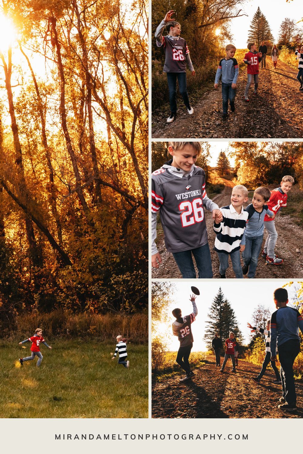 Collage of 4 images from a family photo session in Minnetrista, MN highlights the best places to take family photos in MN