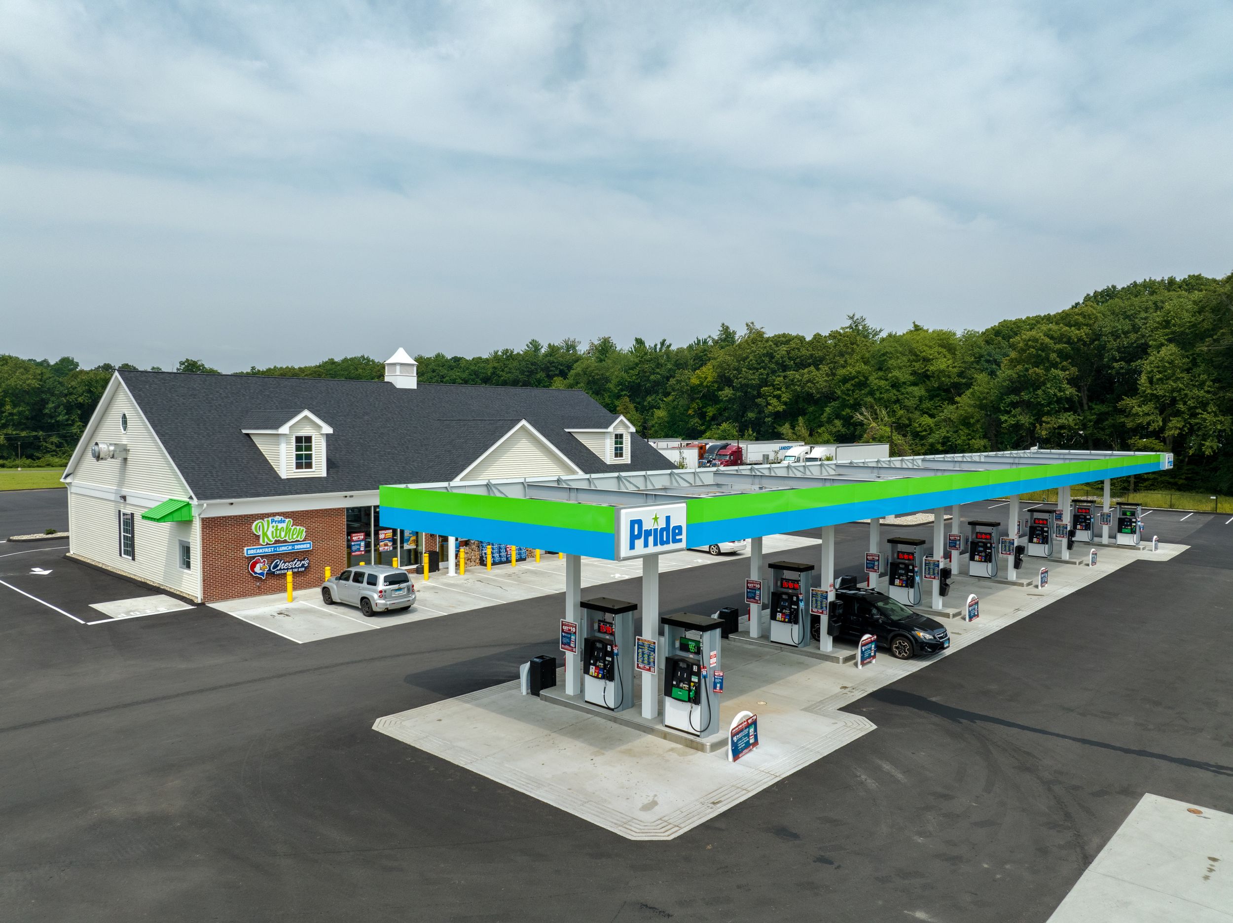 Aerial view of Pride Gas Station in South Windsor, Connecticut by CMEDINA PHOTOGRAPHY. Commercial Real Estate Photography.
