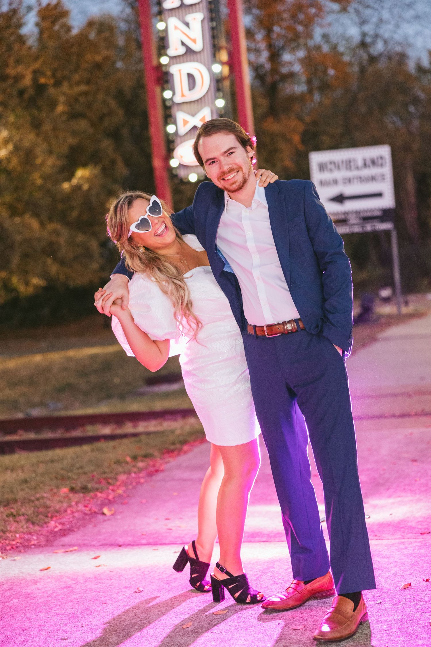 nighttime engagement session direct flash photography lifestyle Richmond Virginia Bowtie cinema Soctt's addition