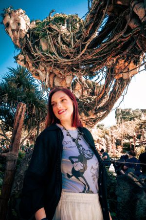 Disney themed casual outfit captured among twisted branches at Animal Kingdom.