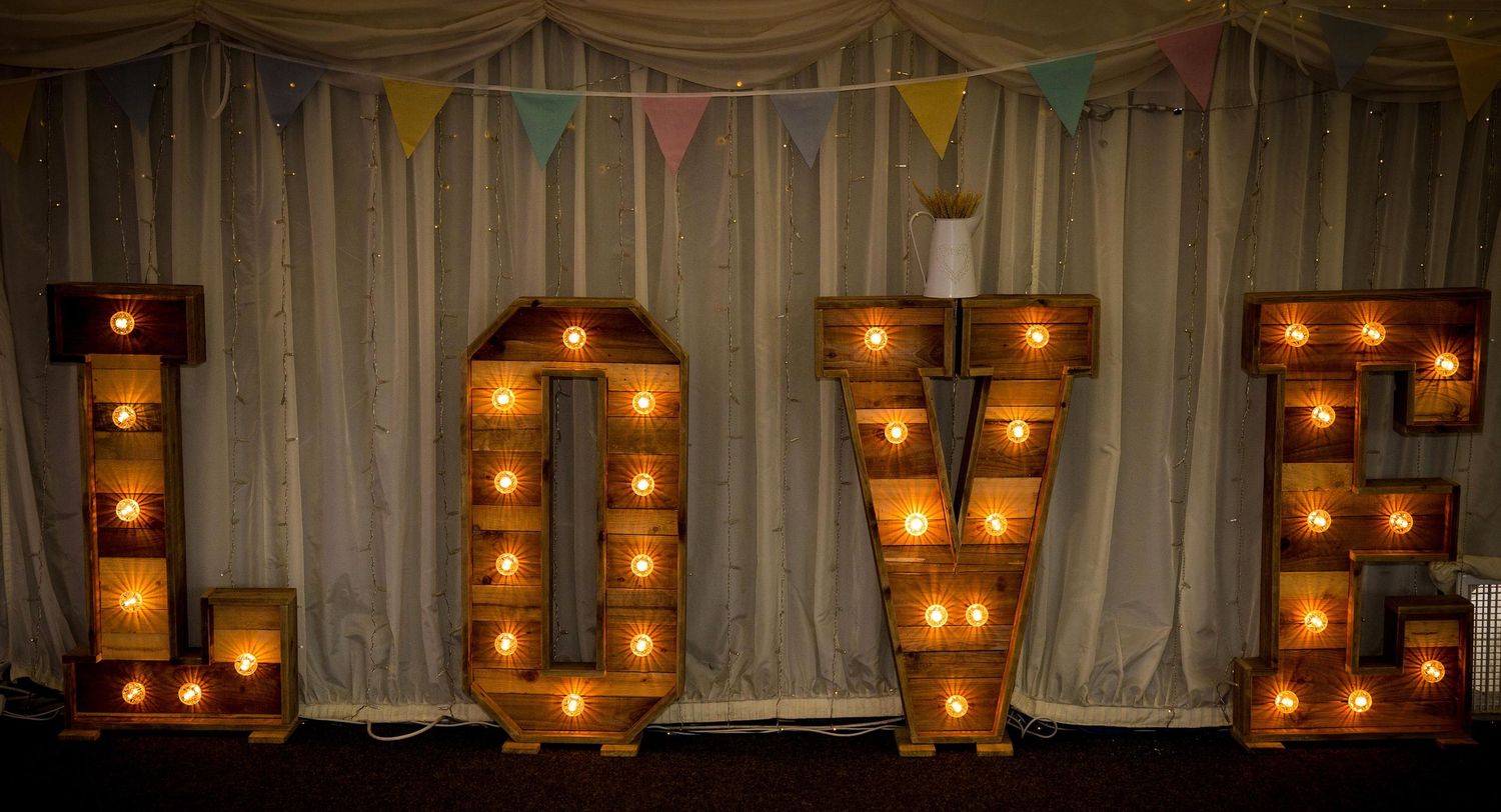 huge wooden illuminated love letters