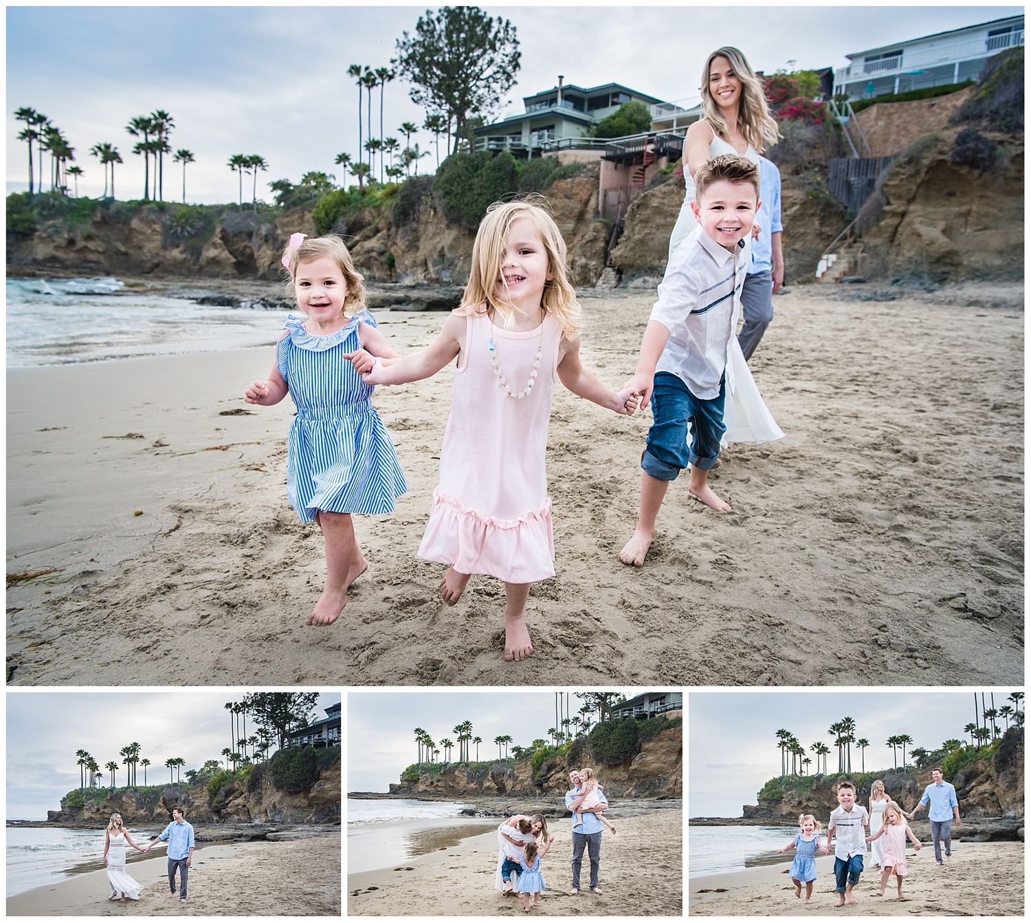 Collage of family photographs on the beach in Laguna Beach, CA