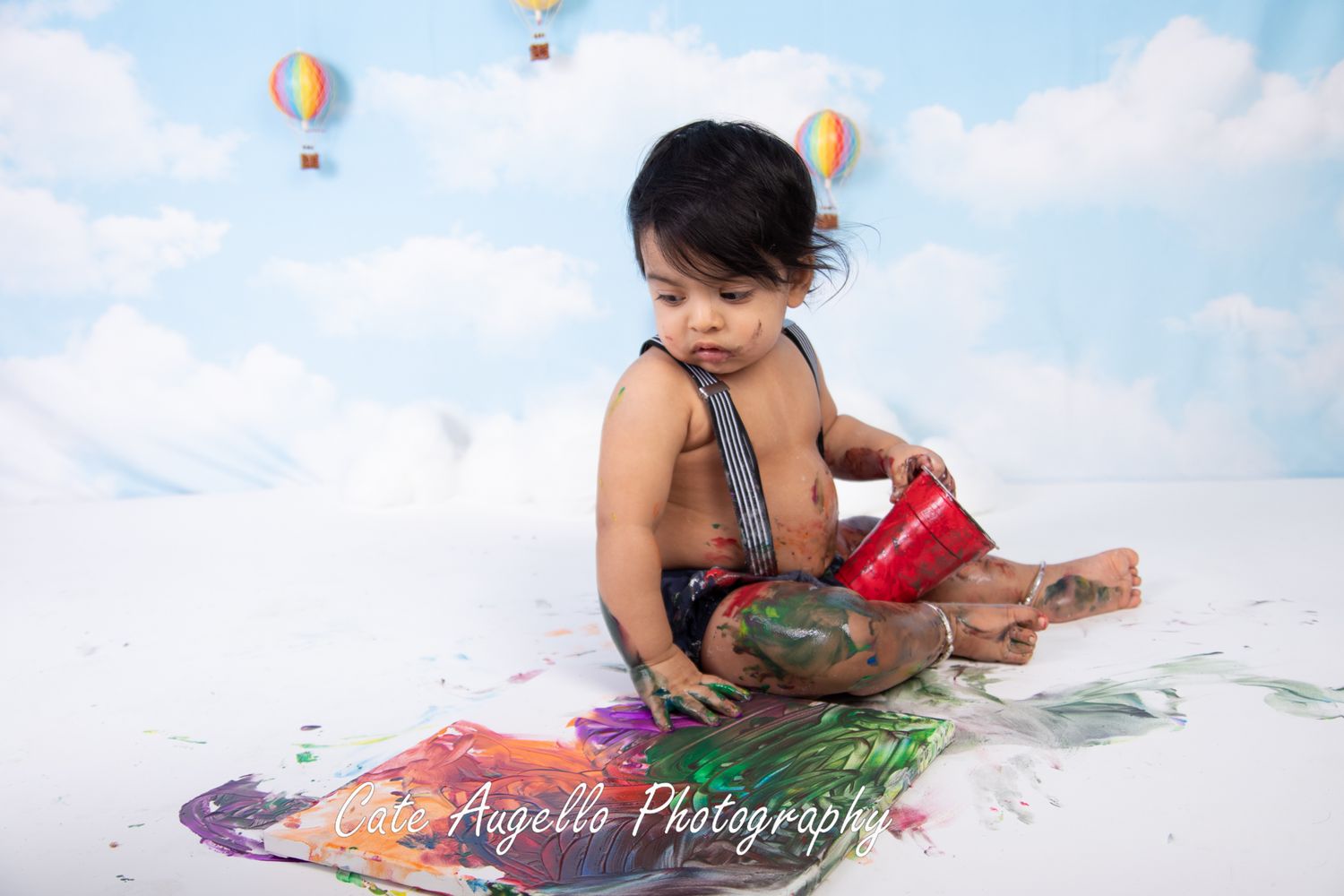 1st birthday finger painting photo session Windsor, CT milestone photo session