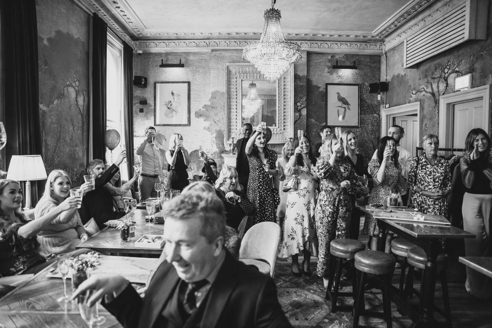 wedding guests celebrating