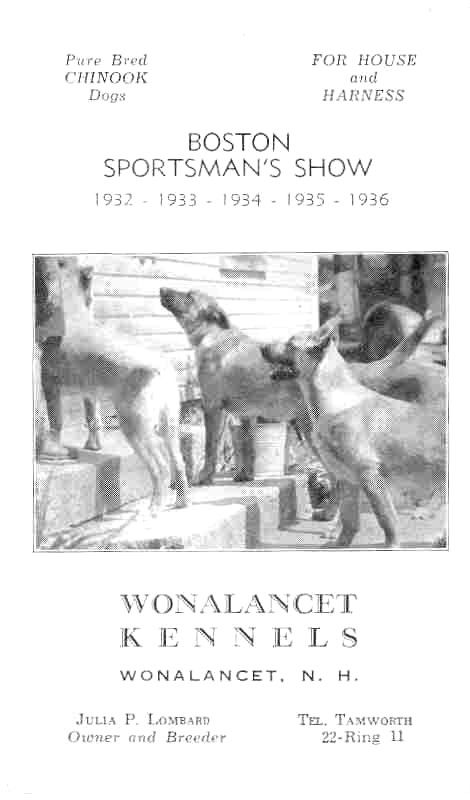 Boston Sportsman Show advertisement with Chinook Dogs who resemble today's Chinooks!