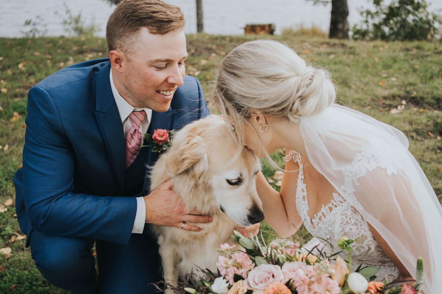 Bride and groom with their beloved pup-Alexis Anne Photography-Muskoka Wedding Photographer