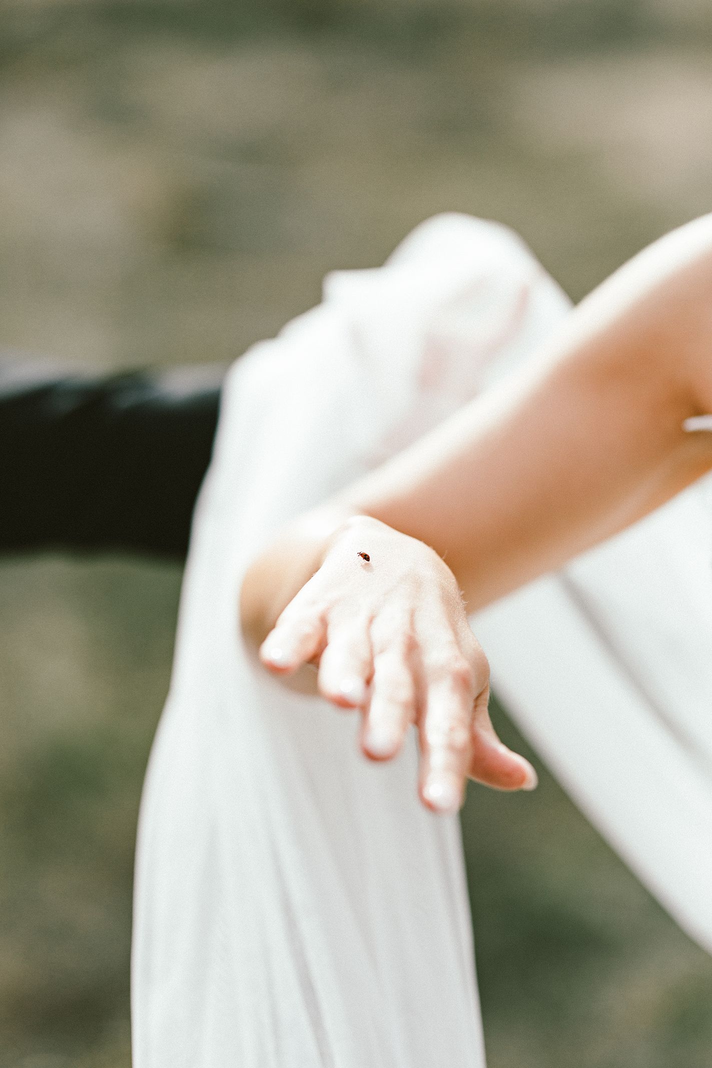 Close-up detail of delicate white wedding veil fabric being held.