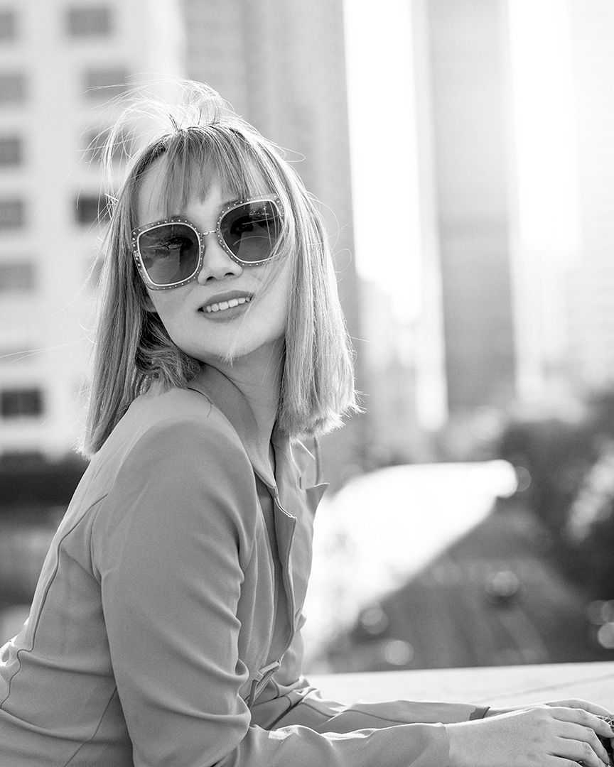 Black and white portrait rooftop DTLA