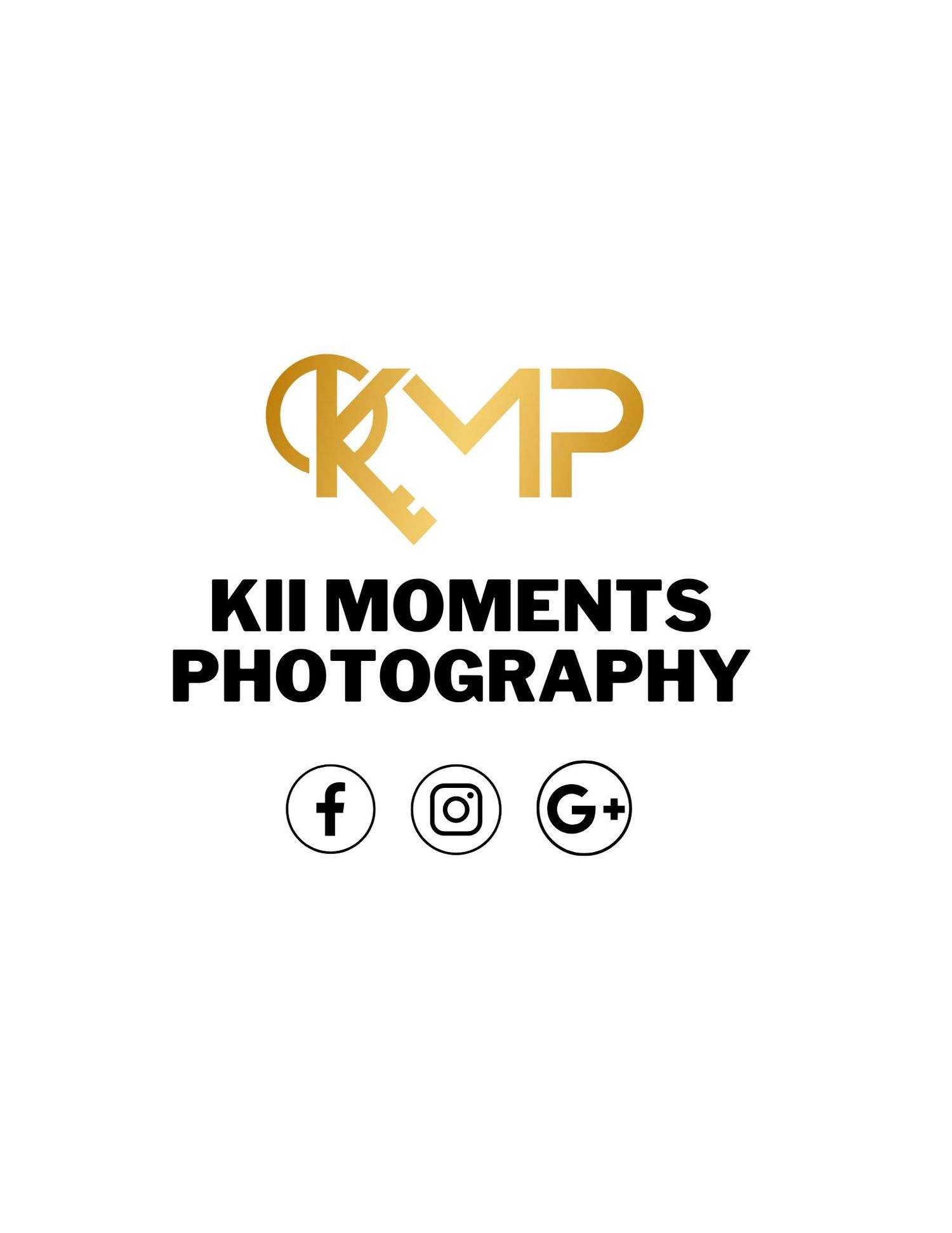 Kil Moments Photography logo in gold and black with social media icons.