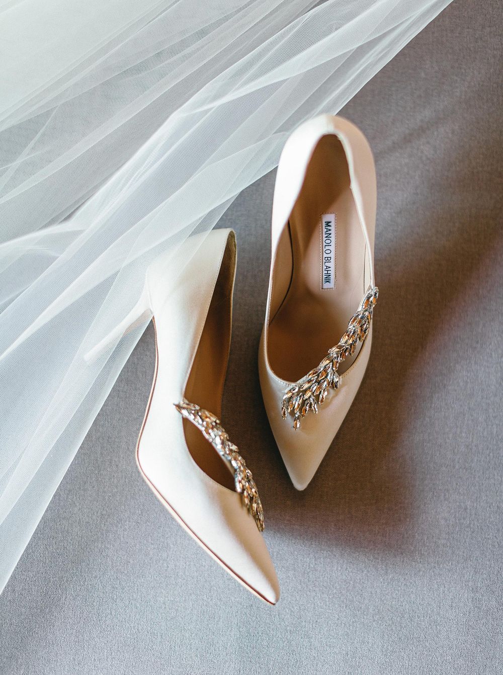 Elegant wedding shoes by Manolo Blahnik in Phuket, Thailand.