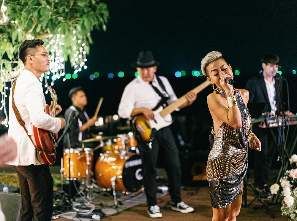 A band performing at a wedding reception in Phuket, Thailand.