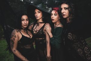 Stylized portrait series featuring dark romantic gothic fashion and makeup looks.