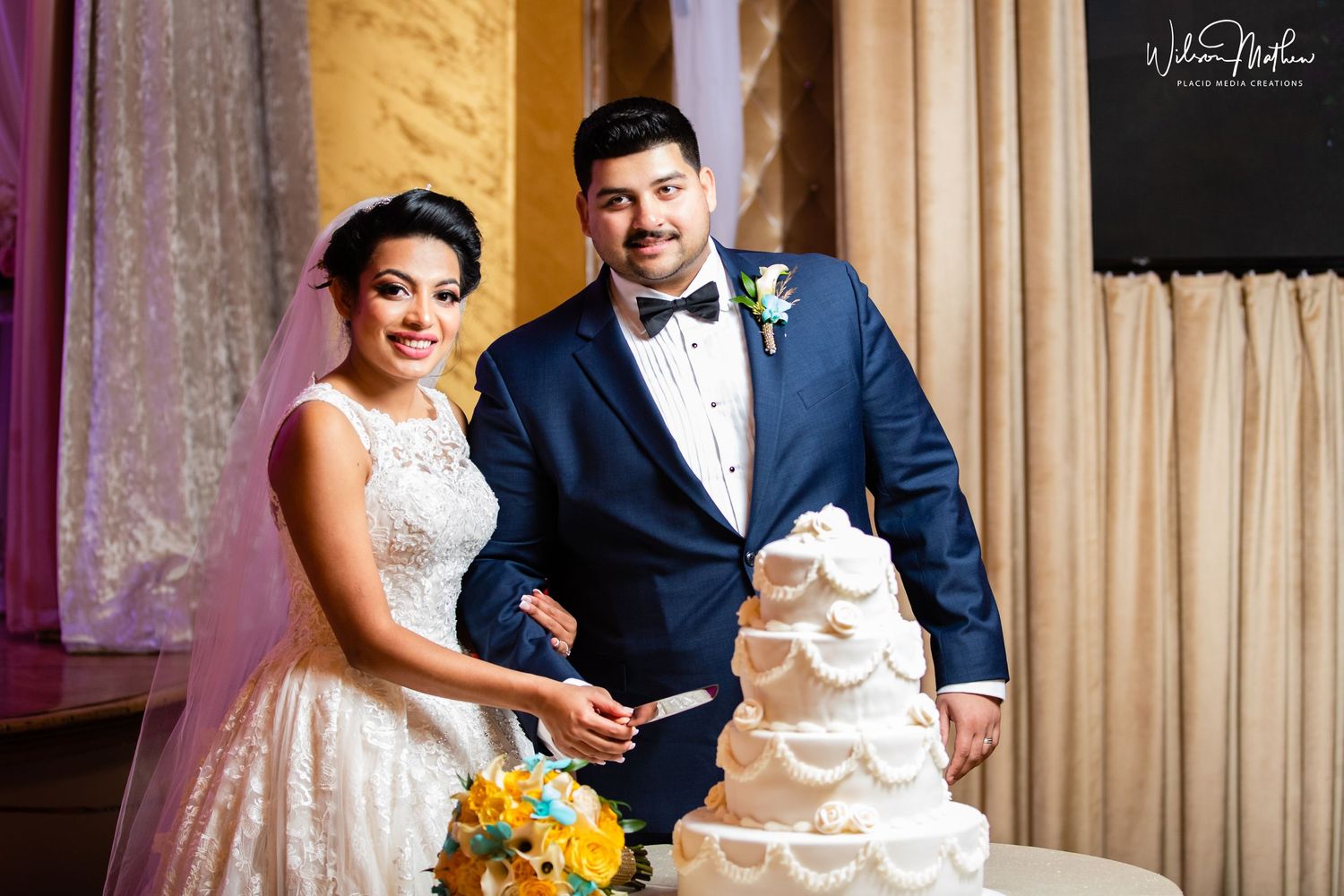 A beutiful image, candid shots during cake cutting on wedding reception in Long Island.