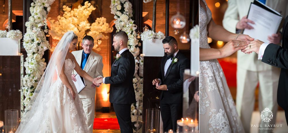 Wedding ceremony collage showing beautiful floral arrangements and romantic moments.